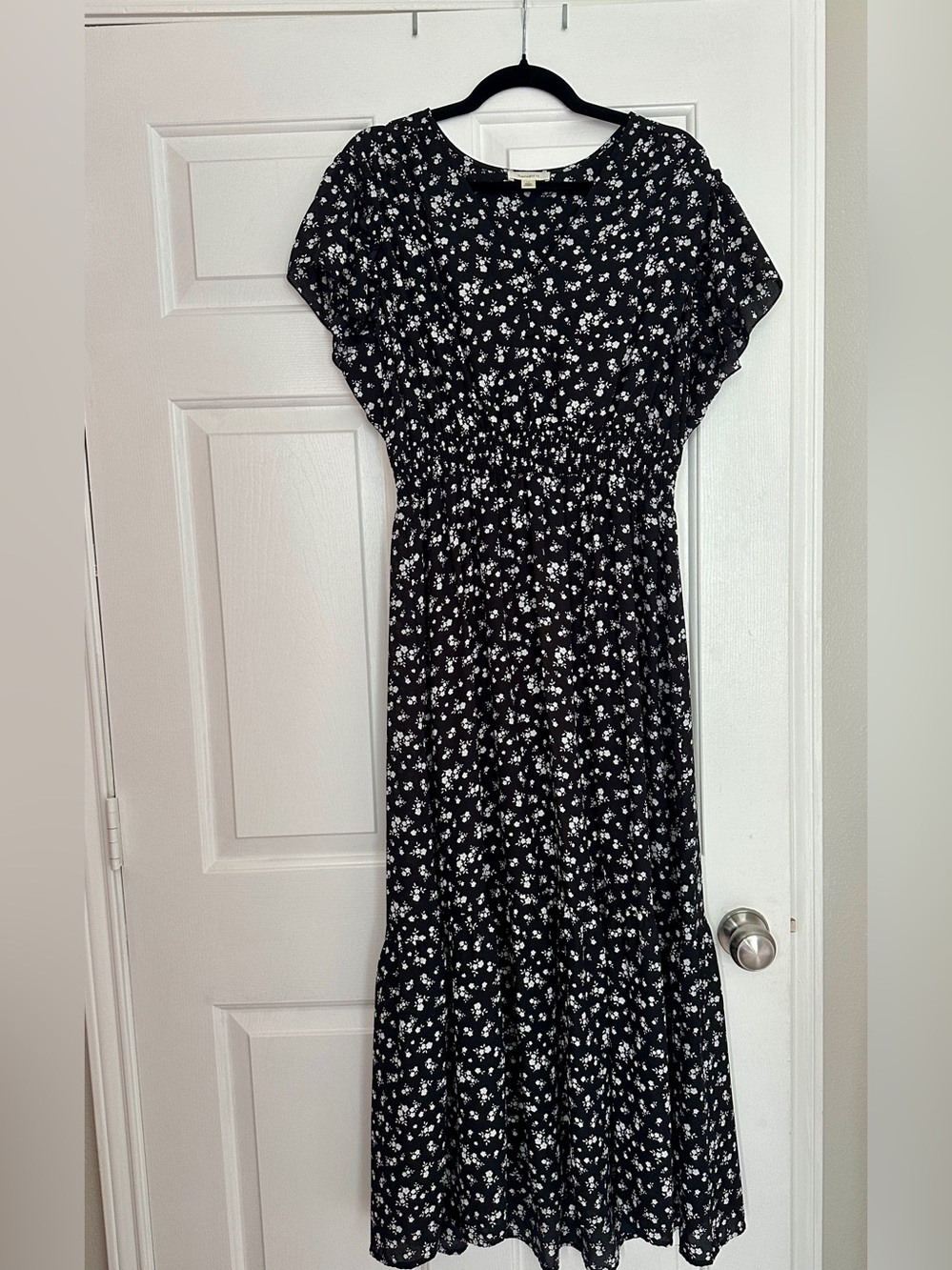 Tamara H. Black and White Floral Maxi Dress with Buttons - Women